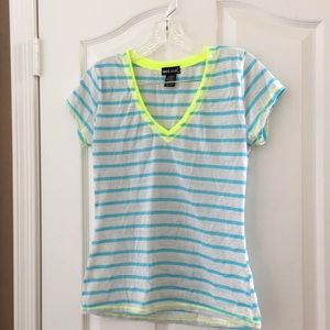 Wet Seal Blue and Yellow Striped Short Sleeve Tee Junior large